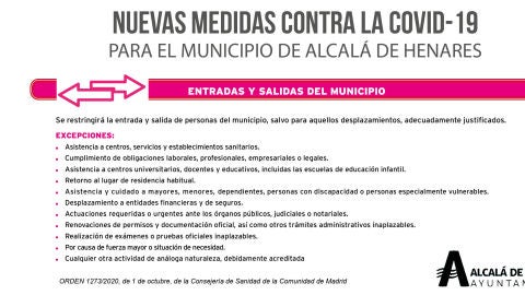 Restricciones en las entradas y salidas de Alcal&aacute; de Henares durante el confinamiento perimetral.