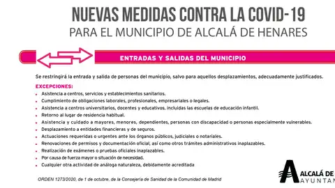 Nuevas restricciones Covid-19 en Alcalá de Henares Restricciones en las entradas y salidas de Alcalá de Henares durante el confinamiento perimetral.