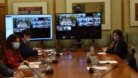 El ministro de Sanidad, Salvador Illa, y la ministra de Pol&iacute;tica Territorial, Carolina Darias, en la reuni&oacute;n del Consejo Interterritorial de Salud
