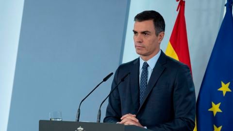 El presidente del Gobierno, Pedro S&aacute;nchez, en rueda de prensa