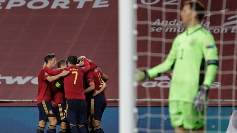 Los jugadores de la Selección española celebran un gol