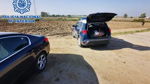 Un coche policial en la zona de búsqueda, en Rota Un coche policial en la zona de búsqueda, en Rota
