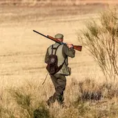 Imagen de archivo de un cazador en un campo Imagen de archivo de un cazador en un campo