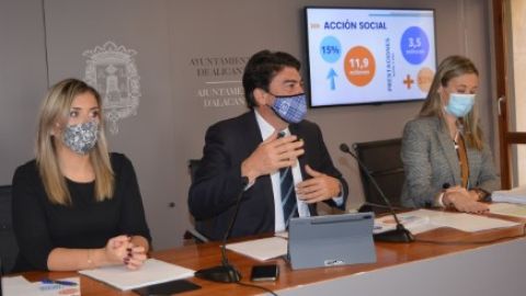 Sánchez, Barcala y López en la presentación del presupuesto 2021