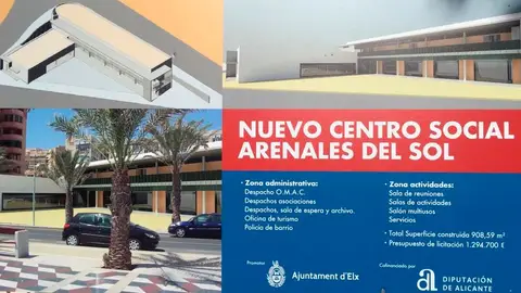 Cartel que describe el nuevo centro social proyectado en Arenales del Sol. Cartel que describe el nuevo centro social proyectado en Arenales del Sol.