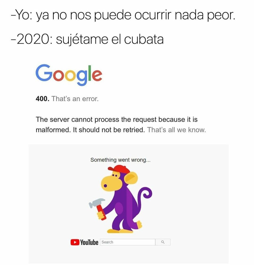 Los mejores memes de la caída de Google: "Es lo que le faltaba a 2020 para ser un año terroríficamente perfecto" Los mejores memes de la caída de Google: "Es lo que le faltaba a 2020 para ser un año terroríficamente perfecto"