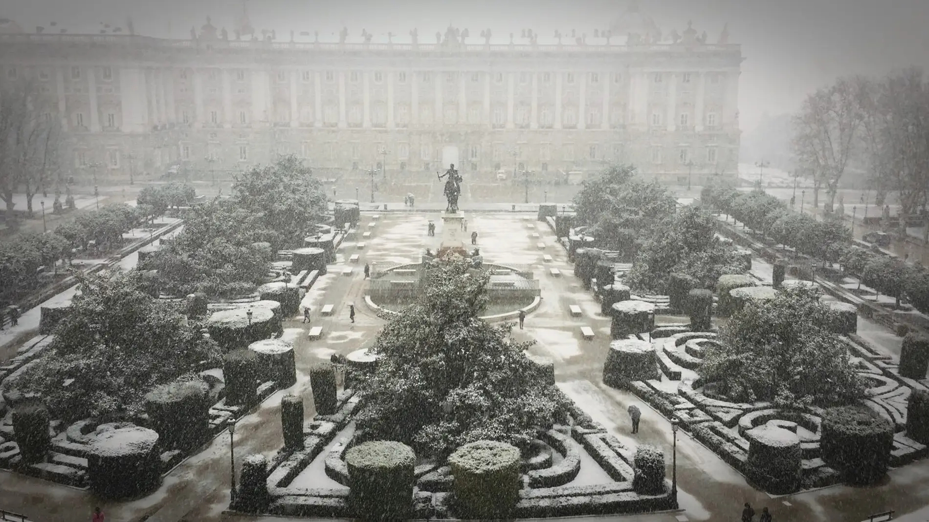 Vista del Palacio Real en la nevada que cayó sobre Madrid en 2018