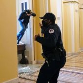 Un policía se defiende del asalto al Capitolio de Estados Unidos