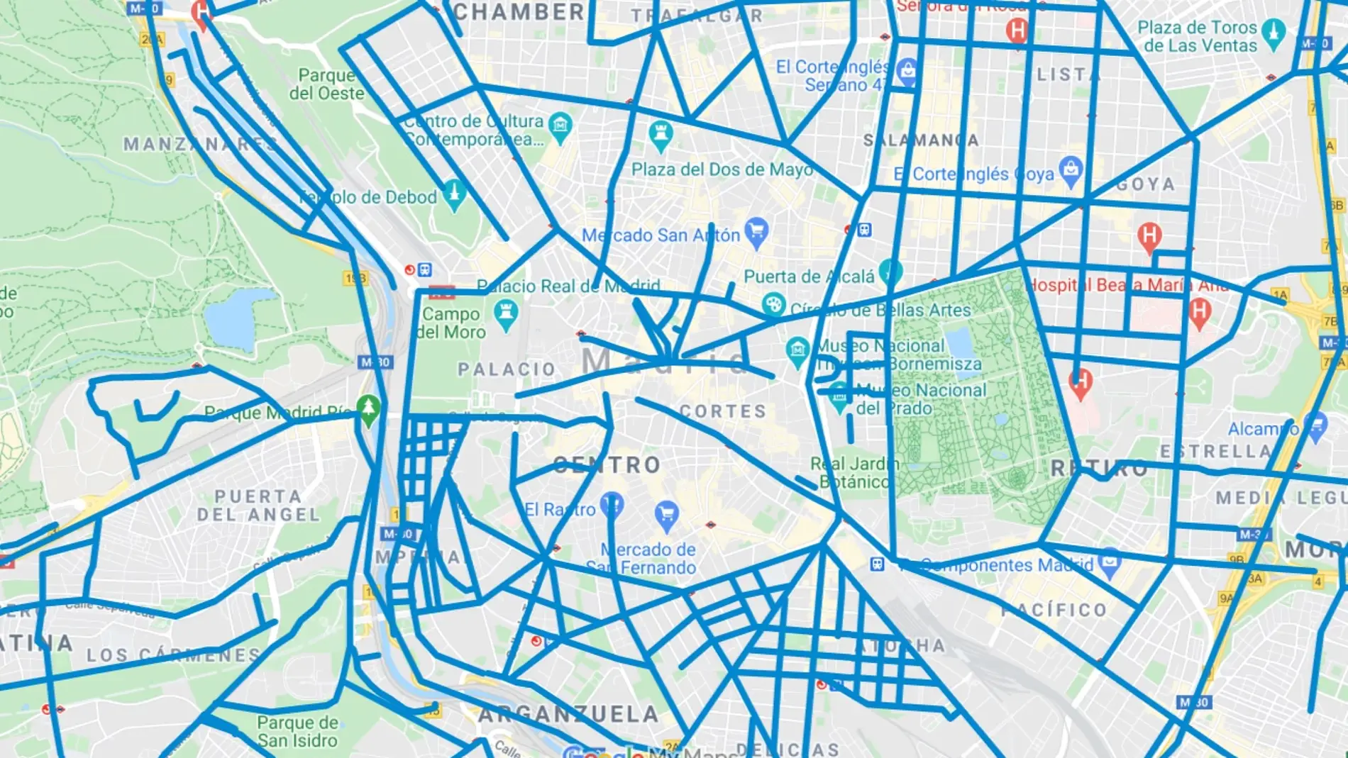Mapa actualizado de calles cortadas por la nieve en Madrid hoy martes