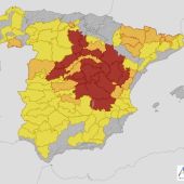 Mapa de la AEMET con las provincias en alerta roja, naranja y amarilla