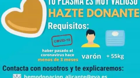 Los requisitos para esta donación son ser varón, pesar más de 55 kilos y haber pasado el coronavirus hace menos de tres meses Plasma