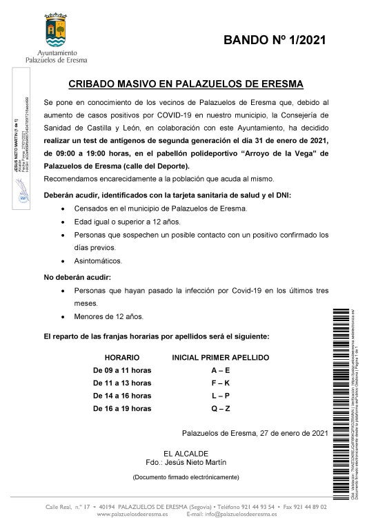Seis pueblos realizarán cribados los próximos días Seis pueblos realizarán cribados los próximos días