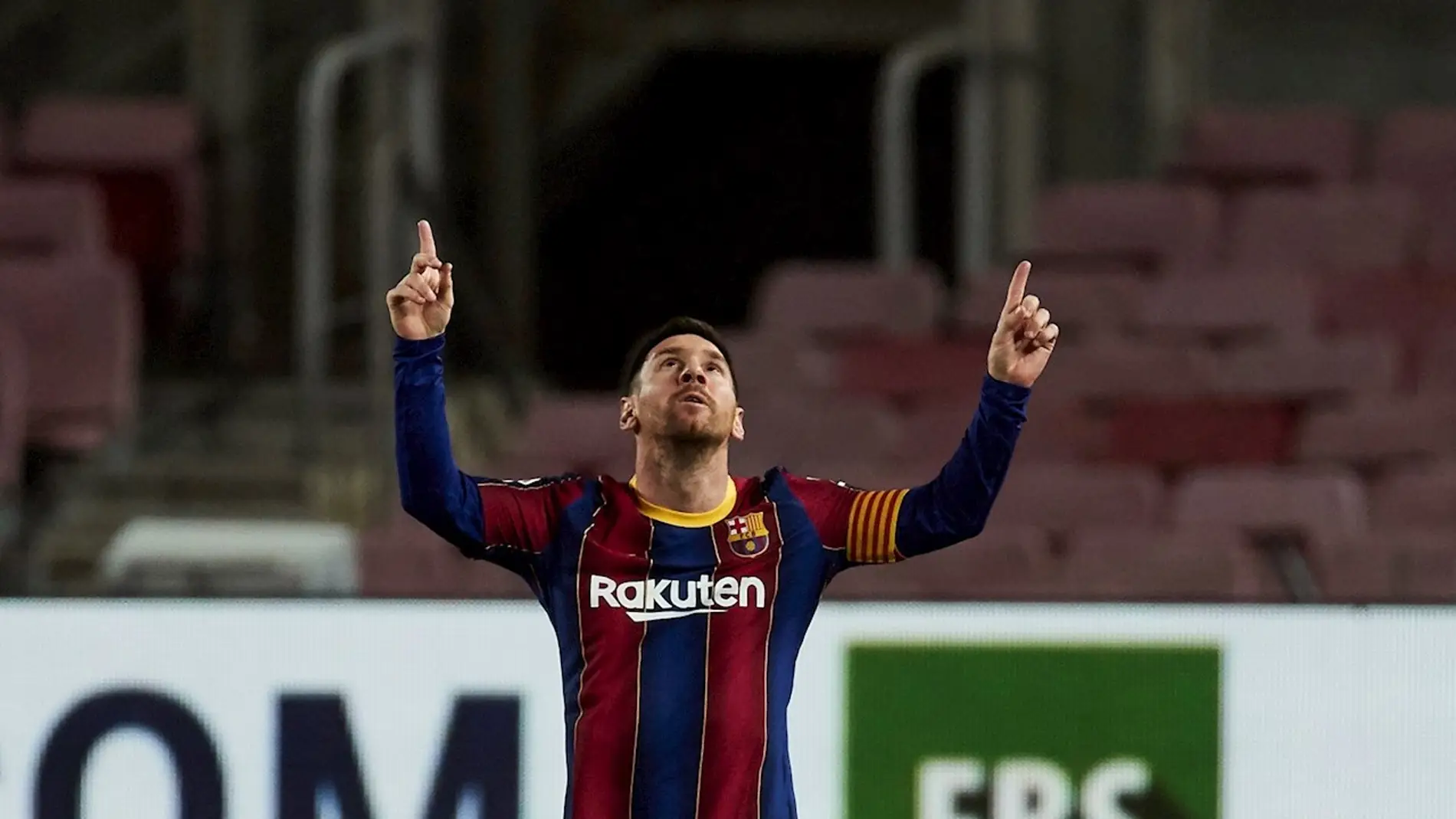 El jugador del Barcelona Leo Messi, celebra su gol contra el Athetic de Bilbao, en el partido correspondiente a la vigésimaprimera jornada de LaLiga Santander disputado en el Camp Nou. EFE/Alejandro García