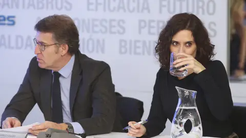 El presidente de la Xunta de Galicia, Alberto Núñez Feijóo y la presidenta de la Comunidad de Madrid, Isabel Díaz Ayuso Feijóo y Ayuso