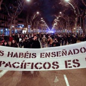 Manifestantes de Barcelona en contra de la detención de Pablo Hasel