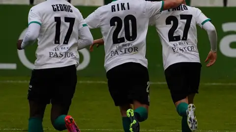 Racing de Santander Celebración de un gol en el Racing 3 - Laredo 1. Segunda B