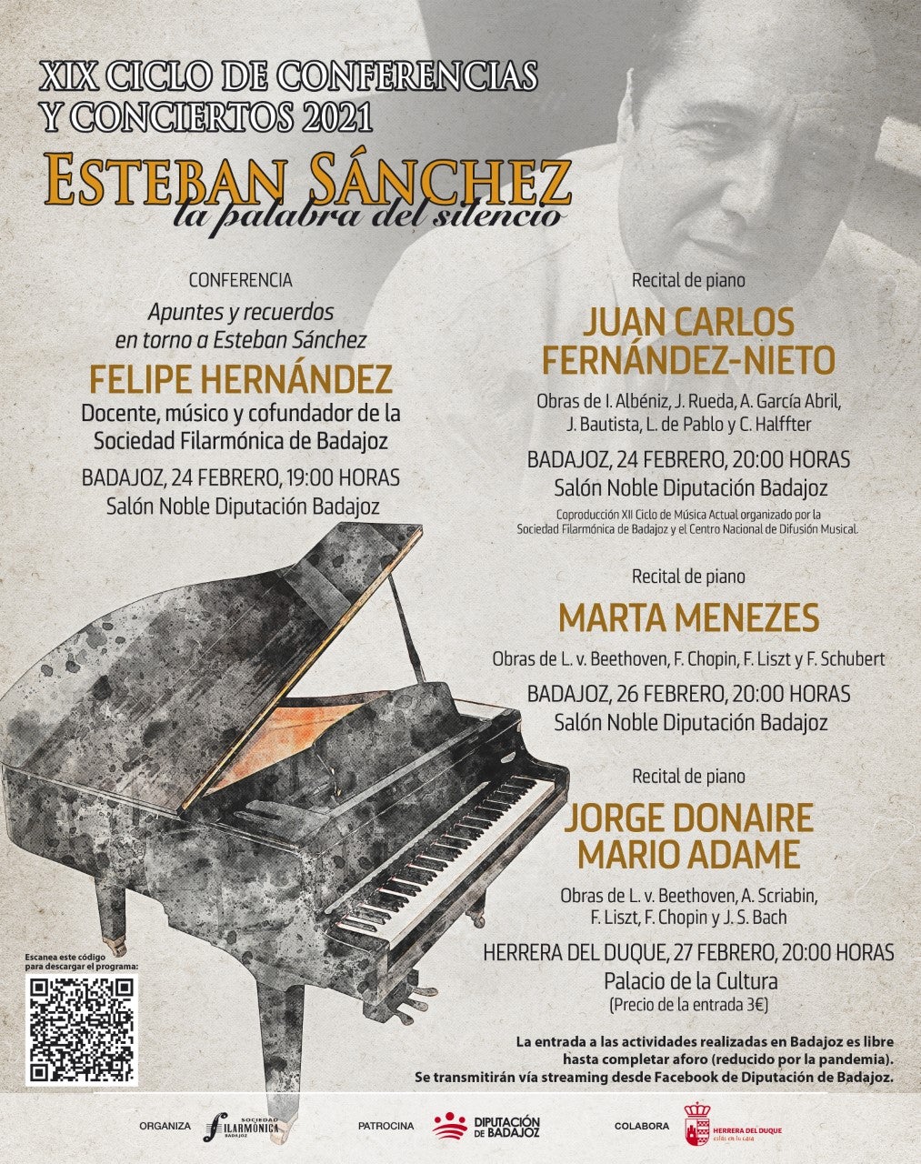 Tres conciertos y una conferencia componen la programación del XIX Ciclo 'Esteban Sánchez' Tres conciertos y una conferencia componen la programación del XIX Ciclo 'Esteban Sánchez'