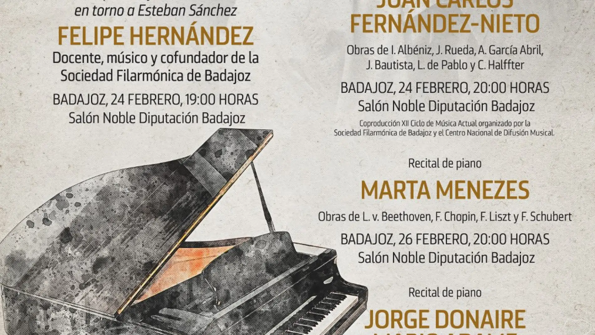 Tres conciertos y una conferencia componen la programación del XIX Ciclo 'Esteban Sánchez'