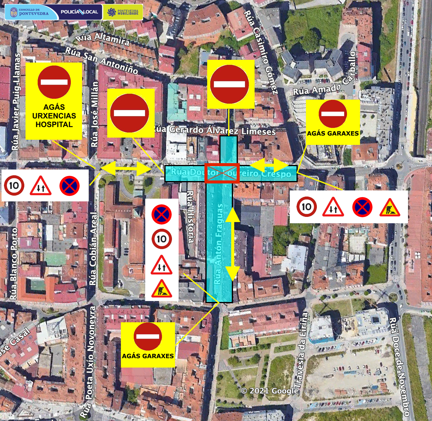 Corte de tráfico en el centro de Pontevedra Corte de tráfico en el centro de Pontevedra