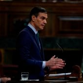 l presidente del Gobierno, Pedro Sánchez, interviene este miércoles durante la sesión de control en el Congreso de los Diputados