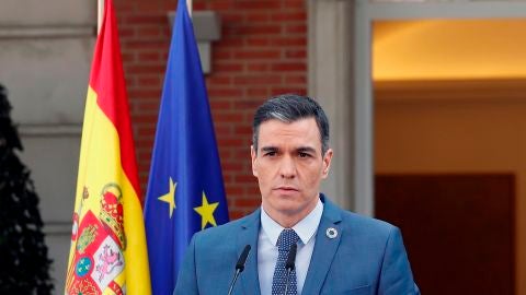 Pedro S&aacute;nchez en una comparecencia desde Moncloa