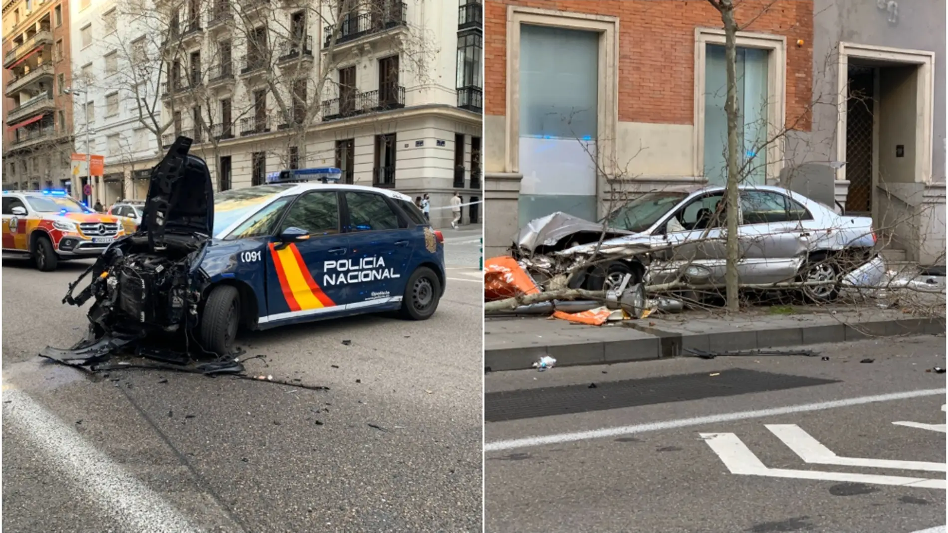 Imagen de los coches implicados en el accidente en la calle Serrano