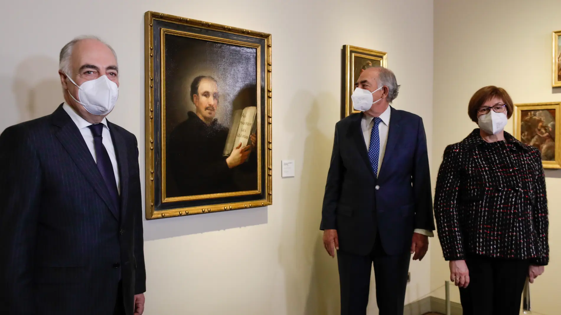El presidente de Fundación Ibercaja, Amado Franco, el director general de Fundación, José Luis Rodrigo Escrig, y la directora del Museo Goya, Rosario Añaños.
