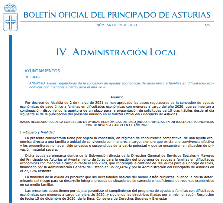 El Ayuntamiento de Ibias dispone de 700 euros para ayudar a una familia El Ayuntamiento de Ibias dispone de 700 euros para ayudar a una familia