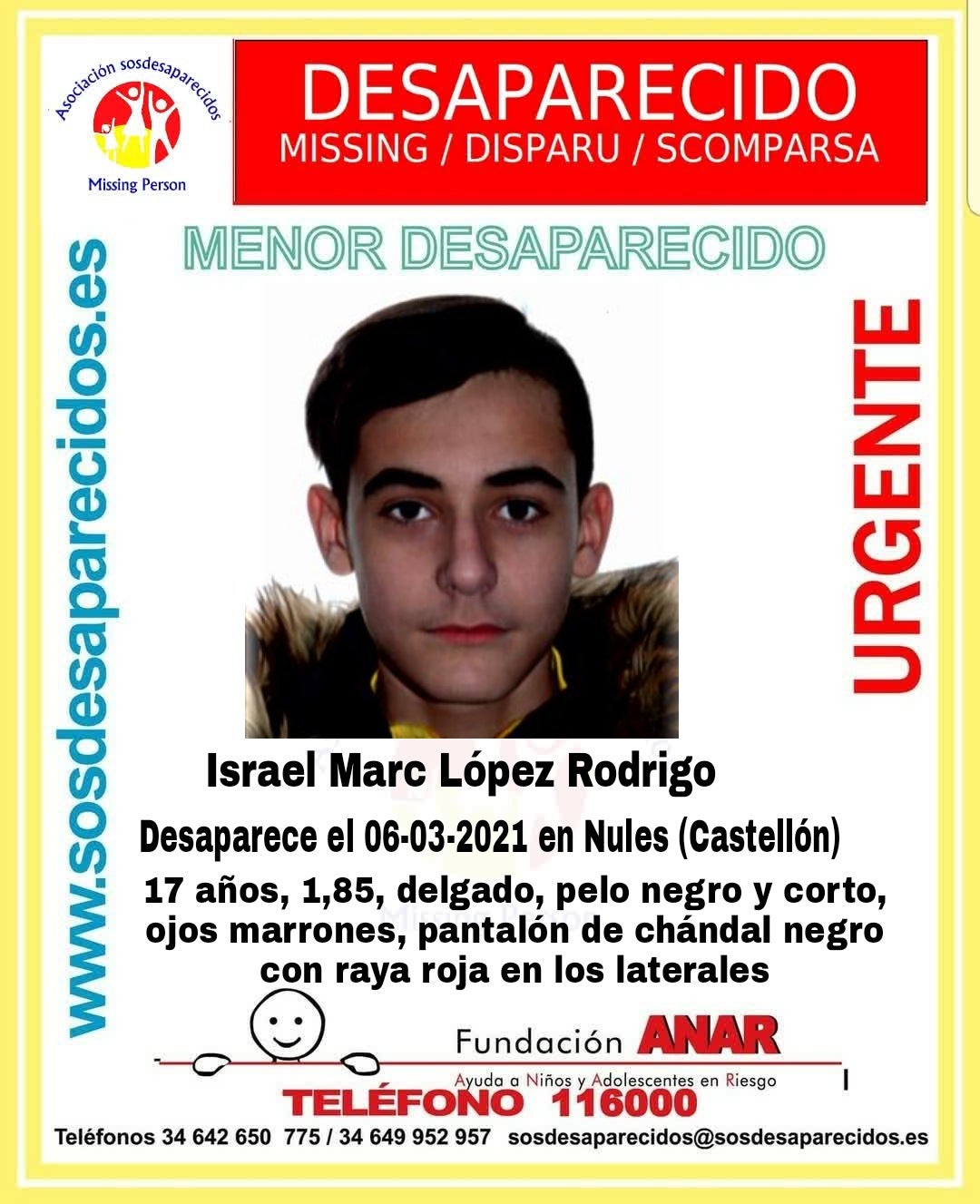 Investigan la desaparición de un joven de 17 años de Nules Investigan la desaparición de un joven de 17 años de Nules