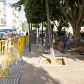 Una calle de San Fernando, en obras Una calle de San Fernando, en obras