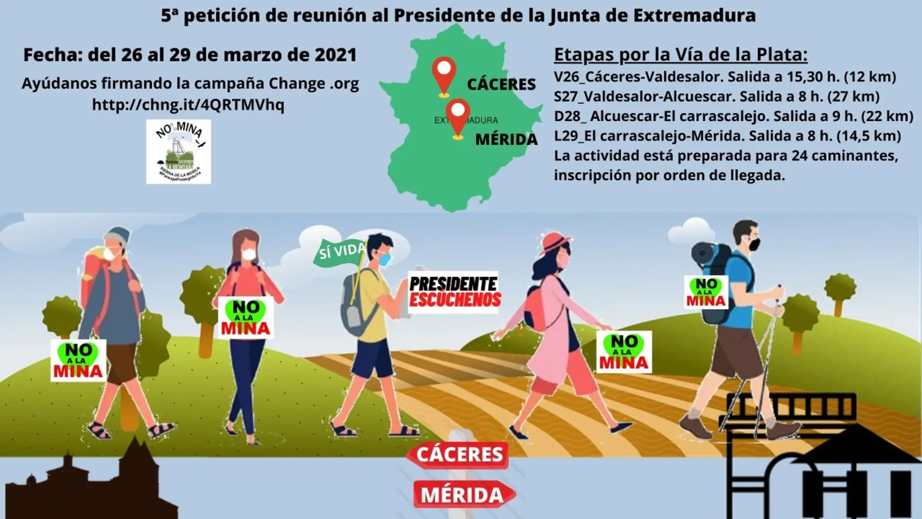 La Plataforma Salvemos la Montaña de Cáceres organiza una MARCHA REIVINDICATIVA A MÉRIDA para solicitar, de nuevo, al presidente de la Junta de Extremadura que se reúna con ellos