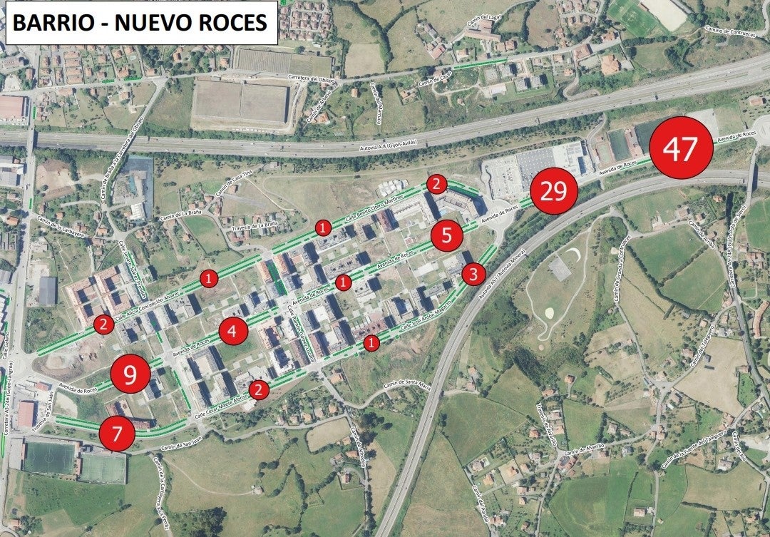 Nuevo Roces dispone de 1,01 plazas de aparcamiento por habitante Nuevo Roces dispone de 1,01 plazas de aparcamiento por habitante