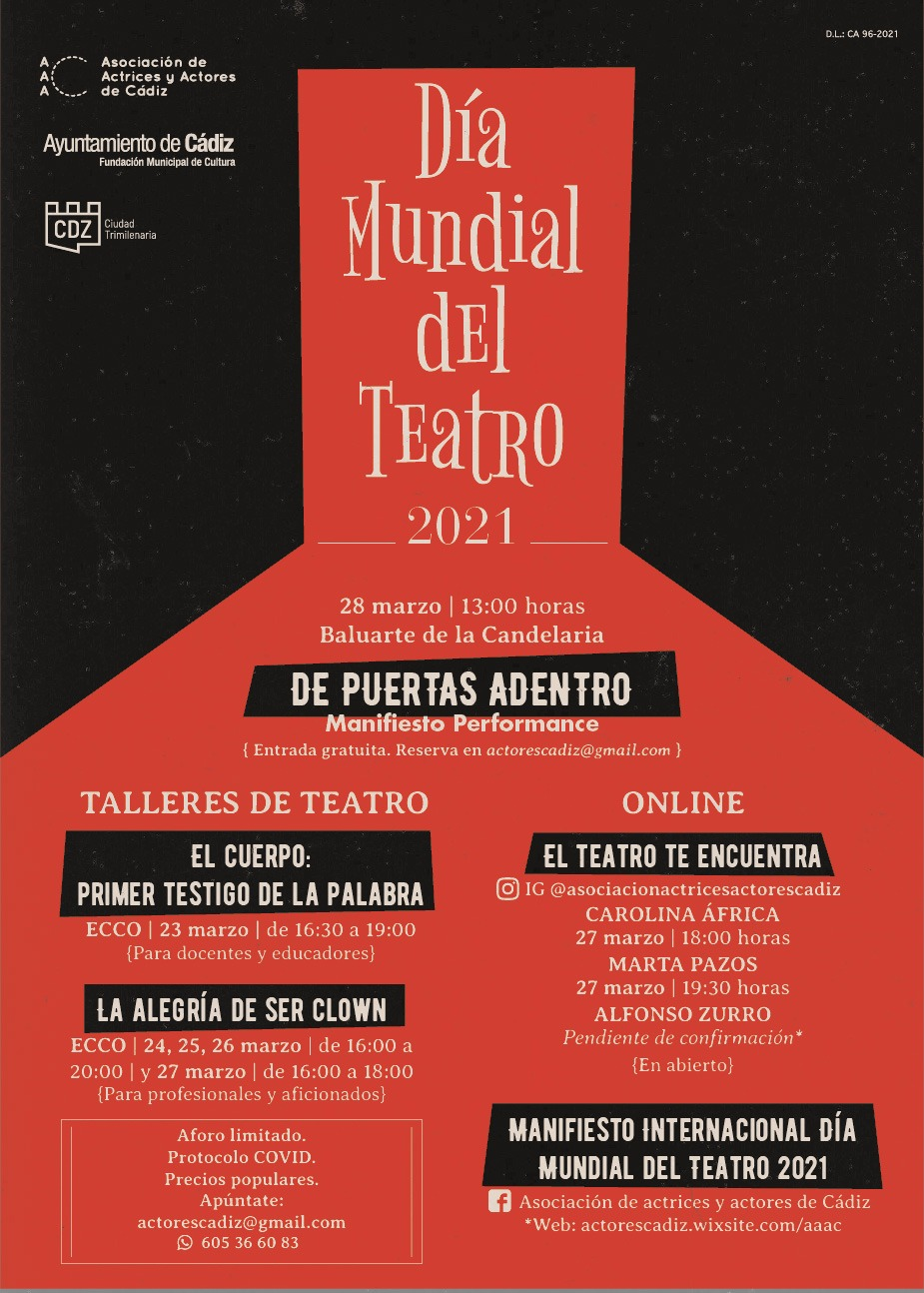 Cádiz celebra el Día Mundial del Teatro con un manifiesto-performance Cádiz celebra el Día Mundial del Teatro con un manifiesto-performance