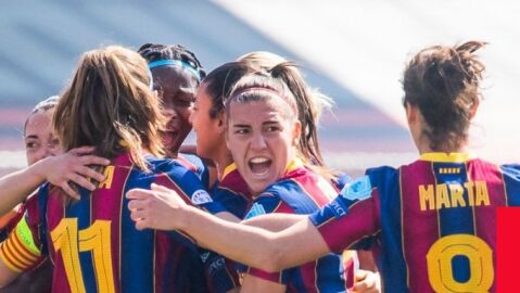 Las jugadores del Bar&ccedil;a femenino celebran un gol ante el Manchester City