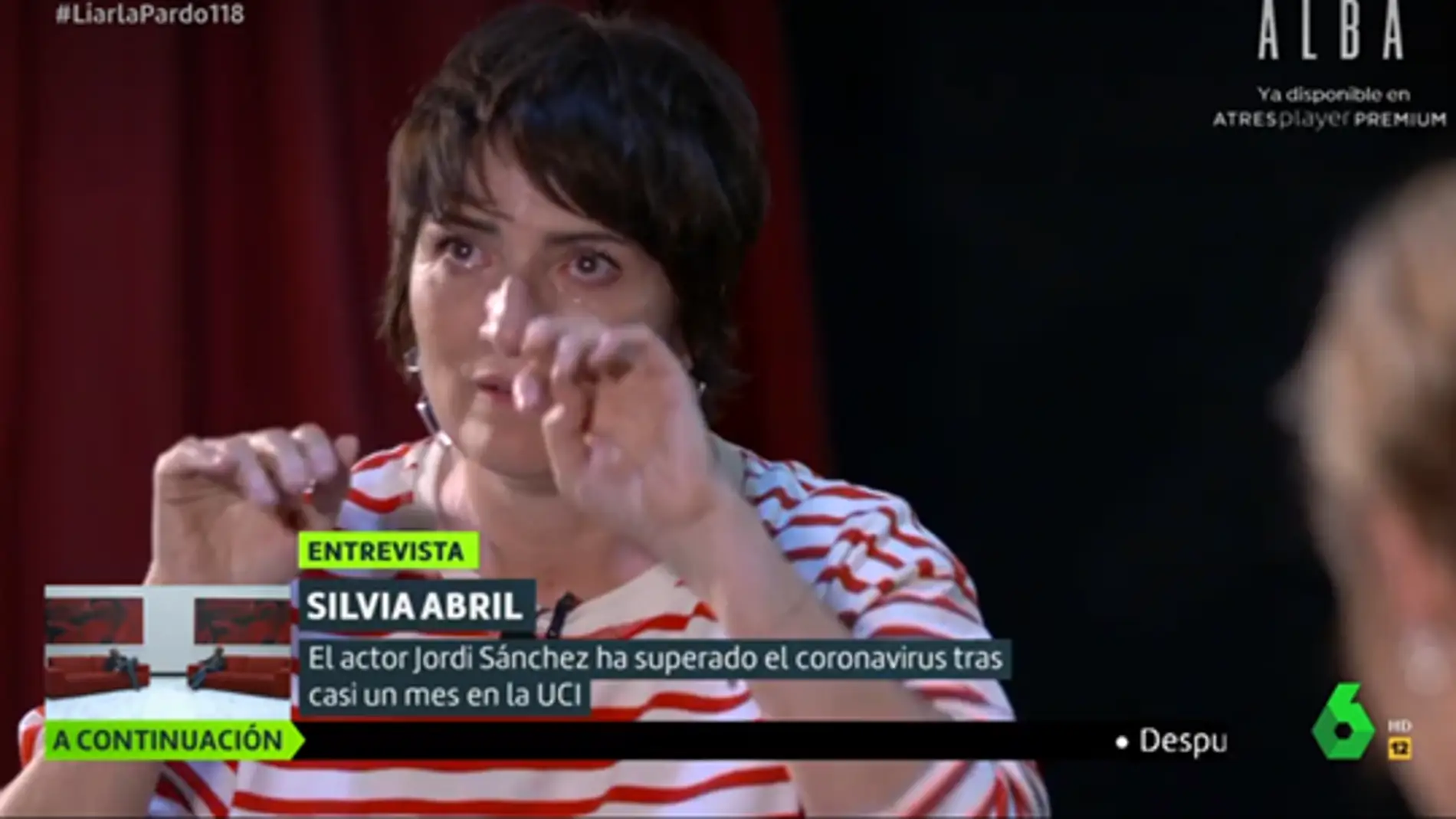 Silvia Abril se emociona al recordar el ingreso en la UCI de Jordi Sánchez por coronavirus