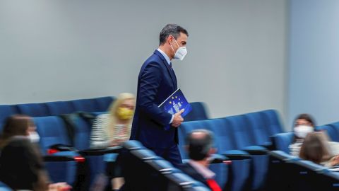 El presidente del Gobierno, Pedro Sánchez, en rueda de prensa tras la reunión del Consejo de Ministros, este martes en el Palacio de la Moncloa