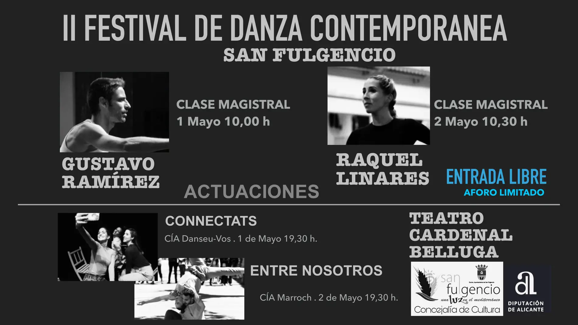 Gustavo Ramírez y Raquel Linares actuarán en el teatro Cardenal Belluga, además de impartir dos clases magistrales, los días 1 y 2 de mayo 