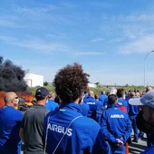 Trabajadores de Airbus durante las protestas Trabajadores de Airbus durante las protestas
