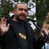 Javier Pacheco, líder de CCOO a Catalunya, en una protesta davant la delegació del govern espanyol a Barcelona.