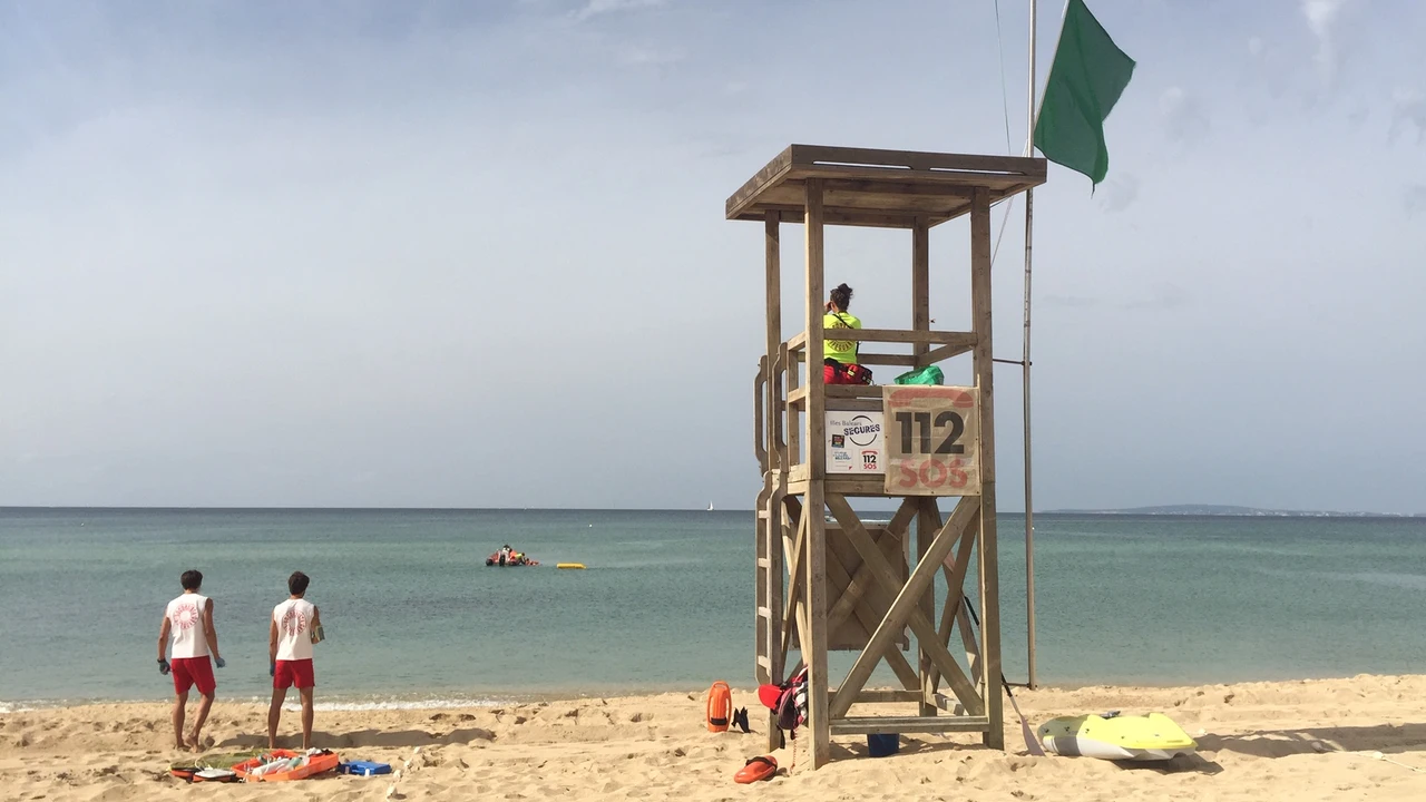 Varios socorristas vigilando una de las playas del litoral de Palma.