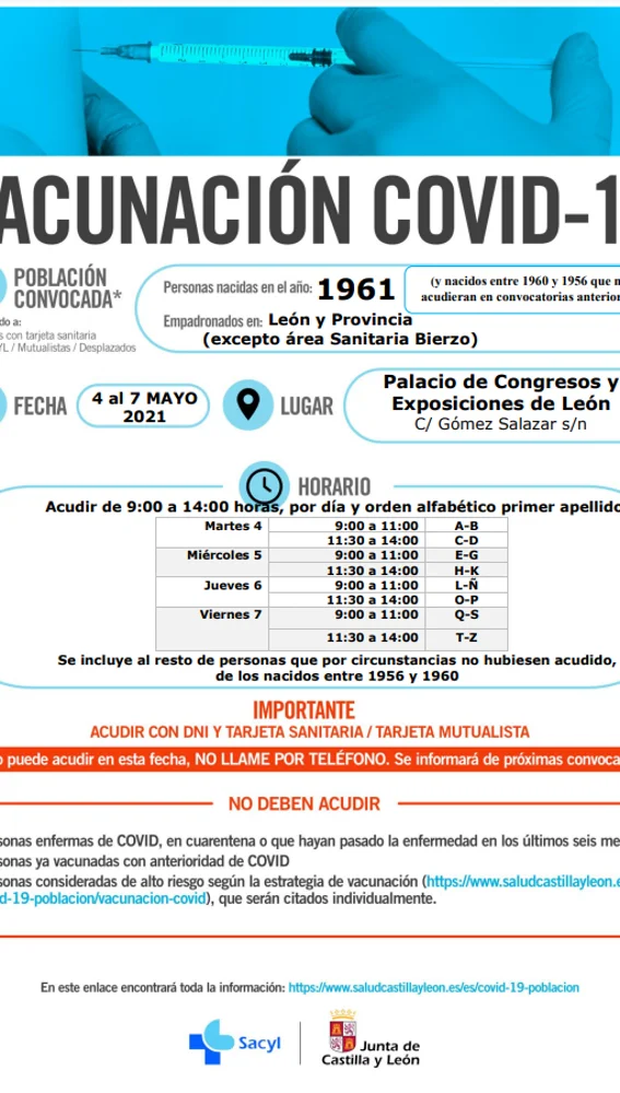 Vacunación para nacidos en 1961 en León