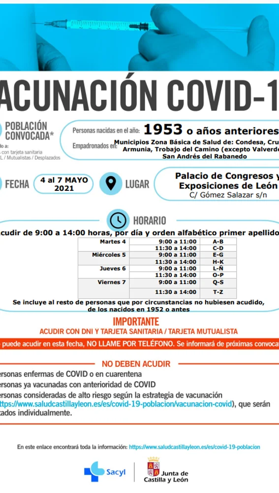 Vacunación para los nacidos en 1953 en León