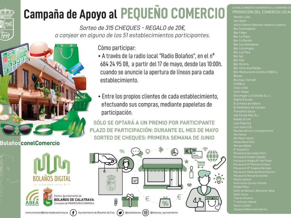 Bolaños continúa con la campaña de apoyo al pequeño comercio mediante el sorteo de cheques regalos. Bolaños continúa con la campaña de apoyo al pequeño comercio mediante el sorteo de cheques regalos.