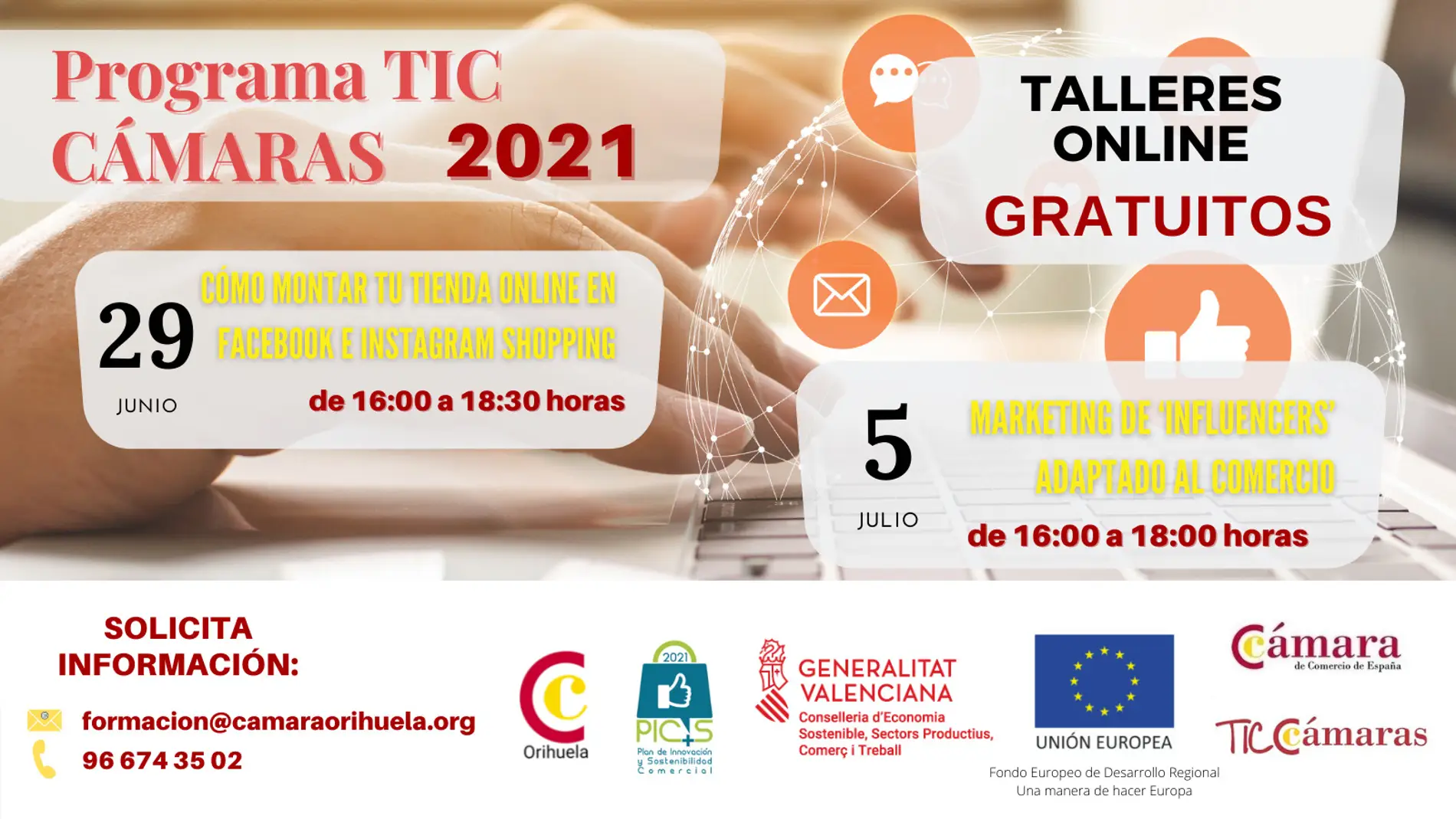 Cámara Orihuela ofrece dos nuevos cursos sobre marketing y comercio electrónico para comerciantes y empresarios 