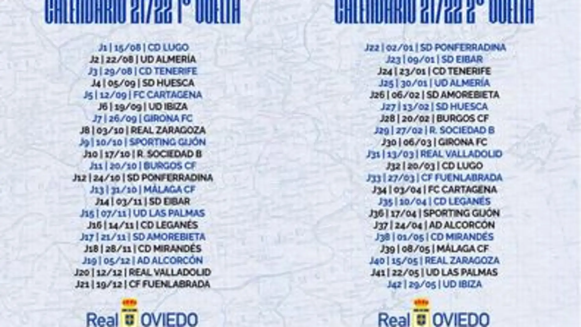Calendario del Real Oviedo, temporada 2021-22.