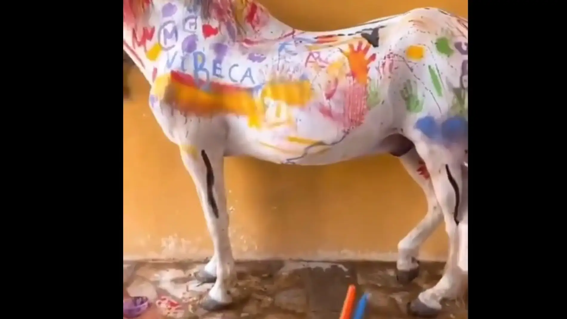 Indignación entre los animalistas por una 'actividad infantil' donde los niños pintan caballos reales