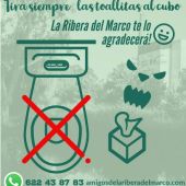 La Asociación Amigos de la Ribera del Marco ha iniciado una campaña para concienciar sobre el daño que se hace arrojando toallitas al inodoro