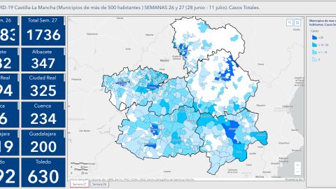 Mapa de la evolución del coronavirus la semana pasada en las provincias de CLM Mapa de la evolución del coronavirus la semana pasada en las provincias de CLM