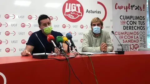 Javier Lanero, secretario genreal de UGT Asturias, y Daniel Ripa, secretario general de Podemos Asturias. Javier Lanero, secretario general de UGT Asturias, y Daniel Ripa, secretario general de Podemos Asturias.