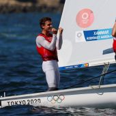 Jordi Xammar y Nicolás Rodríguez celebran tras ganar medalla de bronce en el 470 de vela
